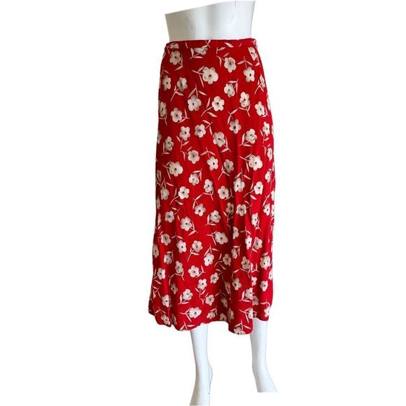 Causal Corner women’s size 12 high waisted 90s red cream floral skirt button up - Picture 3 of 5